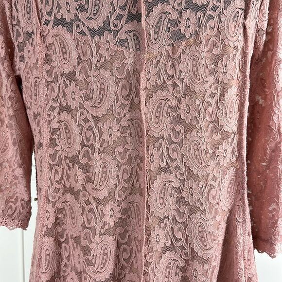 Umgee Pink Mauve Lace Overlay Mini Dress Stretchy Fit & Flare Size M Feminine - Picture 13 of 16